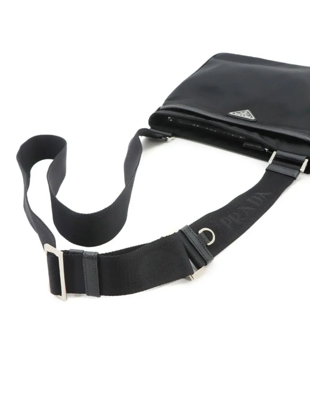 Prada Shoulder Bag Nylon Saffiano Leather Nero Black Silver